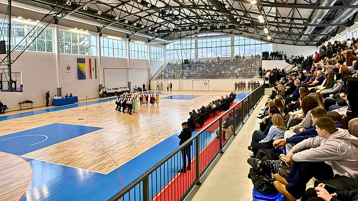 Sportshall with People sitting on the grandstand